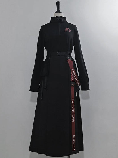 and Black Waist Cargo Straps Bag Skirt High with Slit