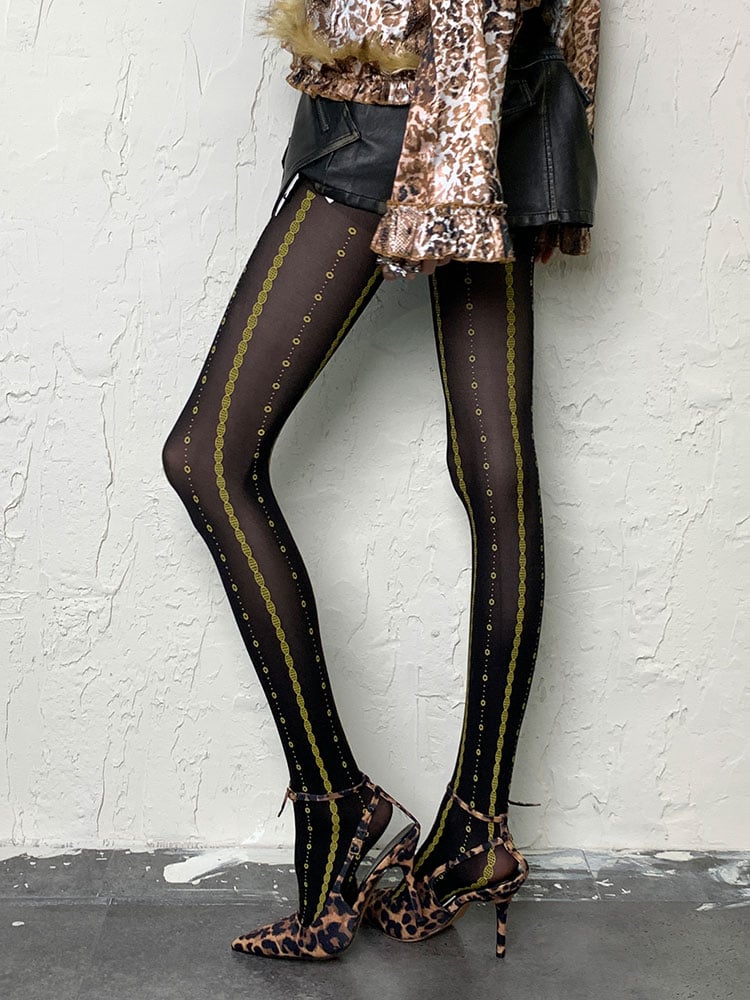 Punk Black Y2K Print Design Tights