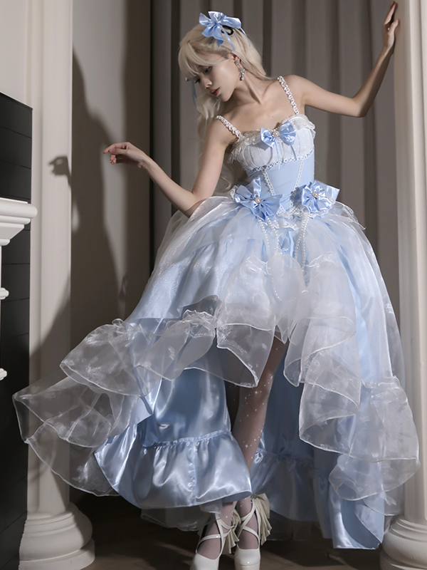 Sizes Flounce Blue High-low Princess Available Top Waist Lolita Boned + Skirt Cascading Plus