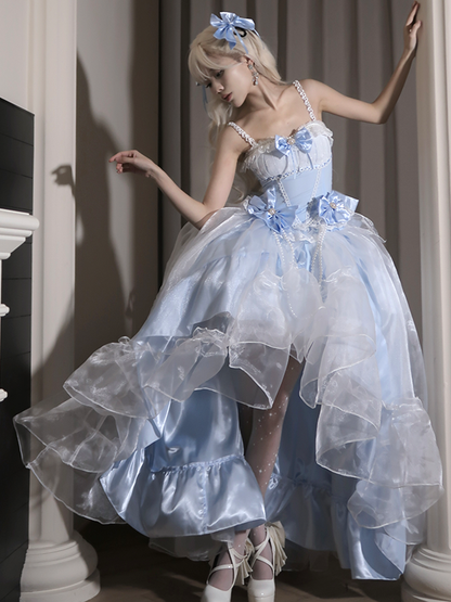 Sizes Flounce Blue High-low Princess Available Top Waist Lolita Boned + Skirt Cascading Plus