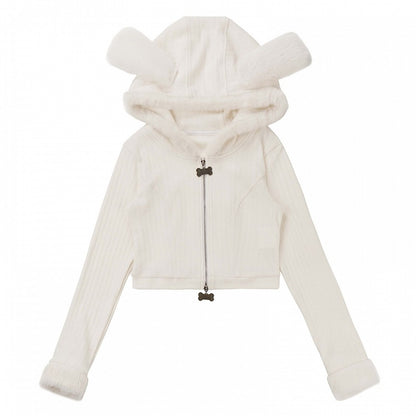 Cardigan Puppy Ears Hooded White Plush