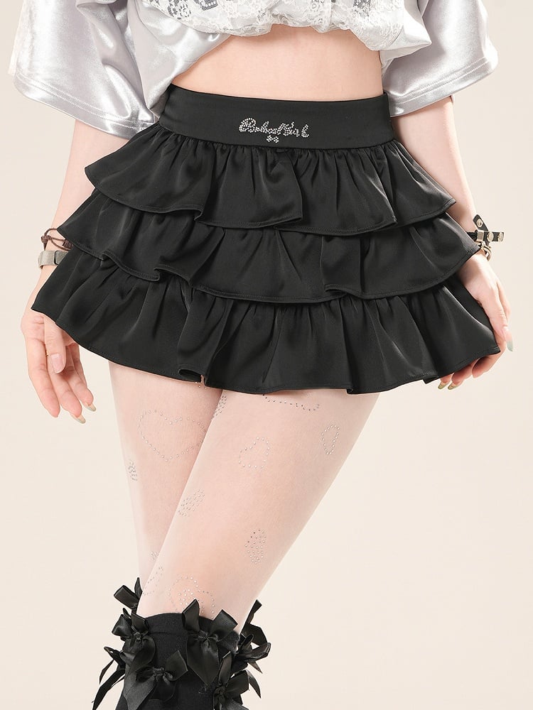 Mini Tiered Skirt High Waist Black/White