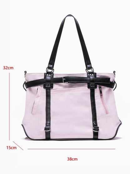 Black With Chic Bold Strap Details Contrast Tote Large-Sized