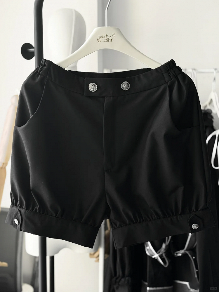 and Sailor Collar Black Shirt White Shorts Sleeves Short