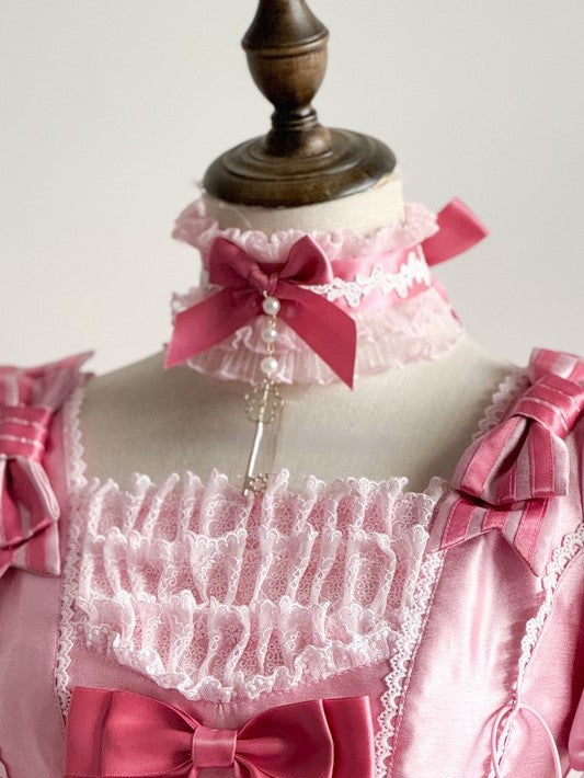 Schleife mit Halsband in Rosa und gerüschtem Spitzen-Charme Lolita Sweet Key