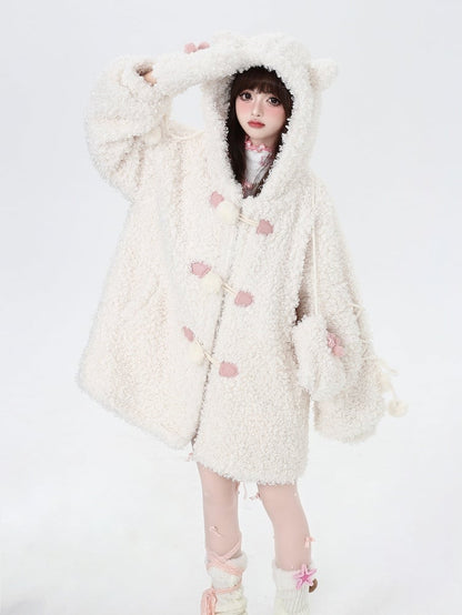 Manteau à capuche épais avec oreilles de chat blanc mignon et gants gratuits