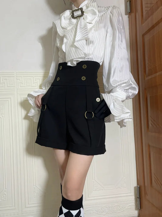 Ouji Back Lace-up Shorts Waist Fashion High Lolita Black