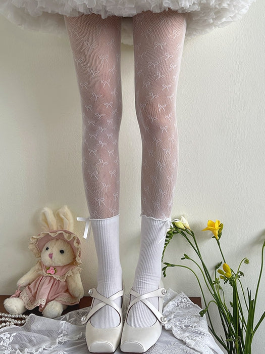 Bowknot Strumpfhose Lolita Weiß Muster