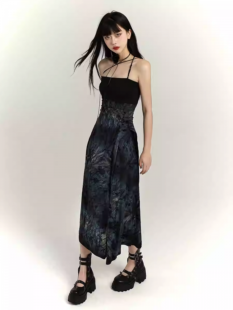 Robe caraco ajustée noire tie-dye