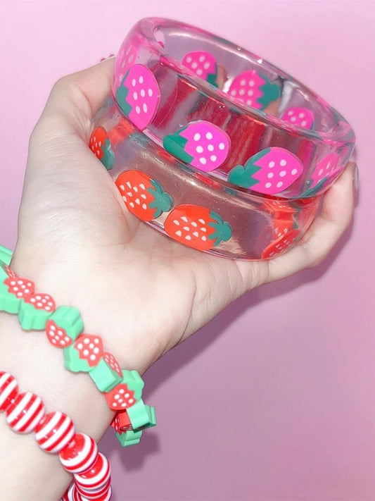 Red/Pink Strawberry Bangle Print Y2K