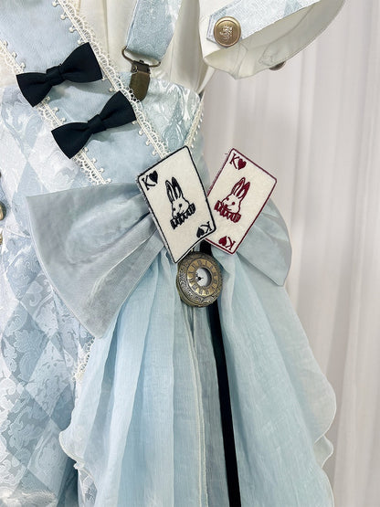 + Ouji Lolita Vibes Blue Alice in Shirt Outfit - White Wonderland