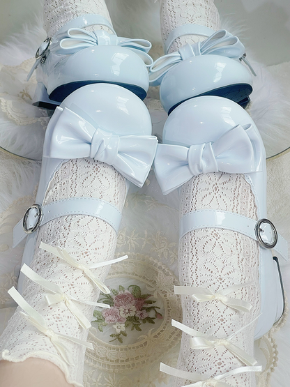 Sweet Lolita Blue Bowknot Round Toe Block Heel Mary Janes