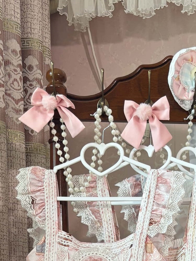 Pompom Hairclip Bowknot Pink
