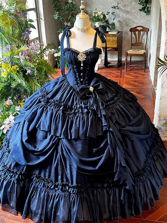 Night Dark Gown Dress Blue Waist Floor Prom Gorgeous Length Starry Corset