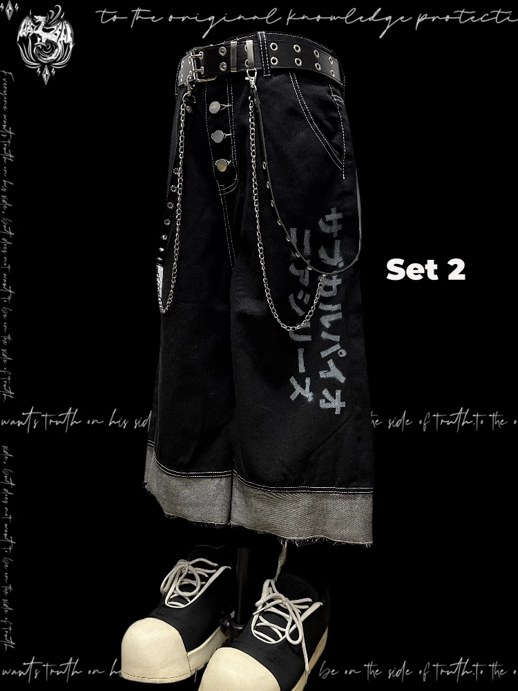 Wide-Leg Jeans Black Faded Wash Multi-Button Placket