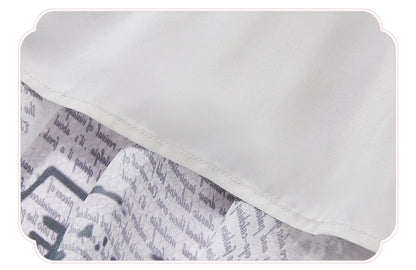Elegant Skirt Layered Jumper Dress Lolita Print Newspaper Handkerchief