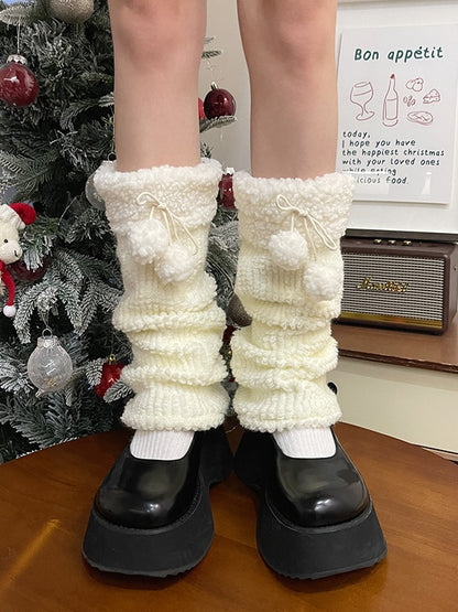 Khaki&Brown Sweet Leg Warmers With Pompons