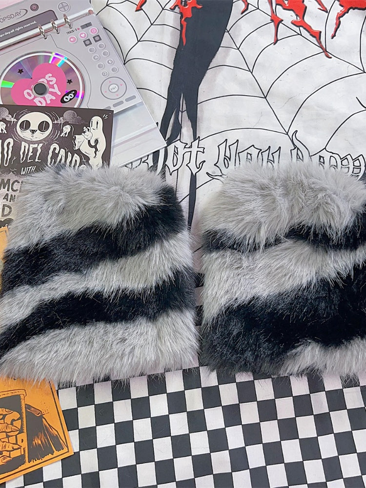 Beige/Grey Y2K Zebra Stripes Pattern 25CM Leg Warmers