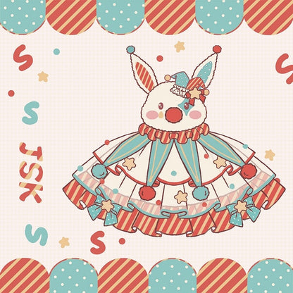 Clowncore Orange Clown Overalls Dress Pastel Fleece Bodice Green Sweet Lolita Bunny Circus and