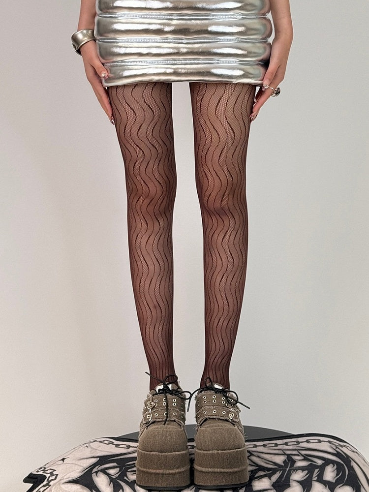Water Ripple Black/Gray/Brown/White/Pink Tights