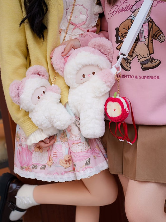 Plush Options Backpack WhitePink Mouse + Backpack/Crossbody Keychain 2 Bag Size Small/Middle Cute