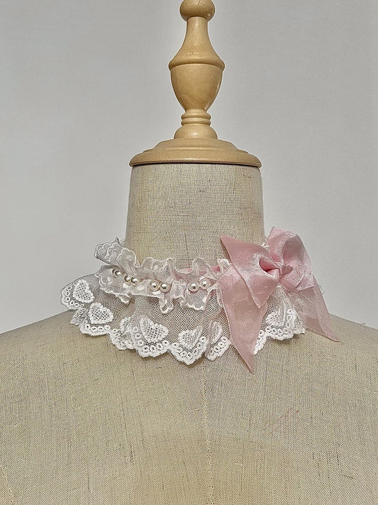 Bow Details Bead Choker / Pink Black and