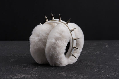 White Handmade Studded Plush Earmuffs