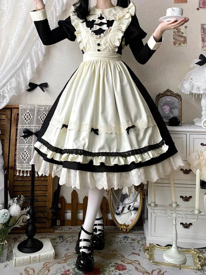 Beige Clearance-Size Piece Black Lolita and Juliette 84CM S Sleeves Maid Bust for One Apron Set +