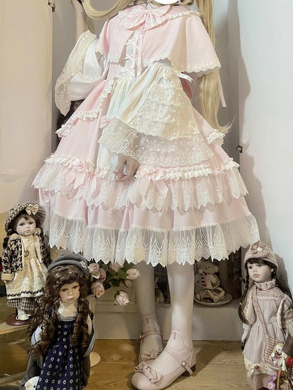 Pink and White Old School Lolita Fashion Dress Bowknot Detais Lolita JSK Set