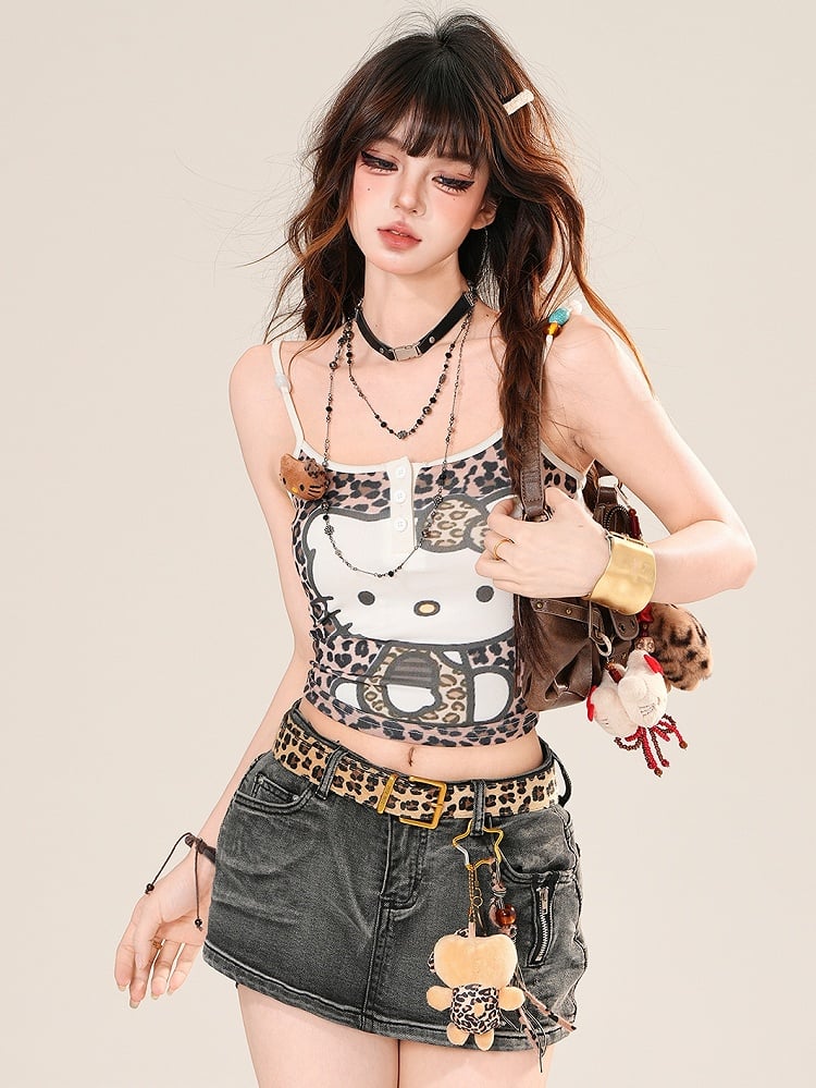 Aprikosen-Leoparden-Glamouröser Druck Fashion Kitty Cami Gyaru Muster