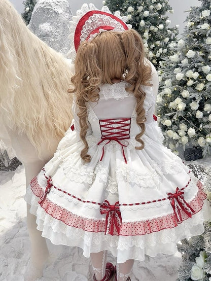 White and Wine Red Lace-up Bow Accents Lace Trim Sweet Princess Dress Lolita Jumper Skirt