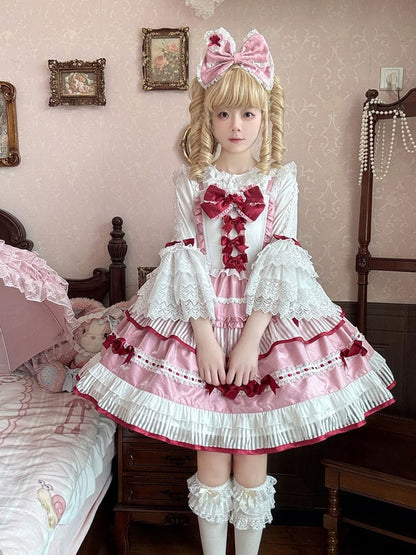 Akzente Rock JSK Rosa Bowknot Sweet Lolita Kleid Tiered