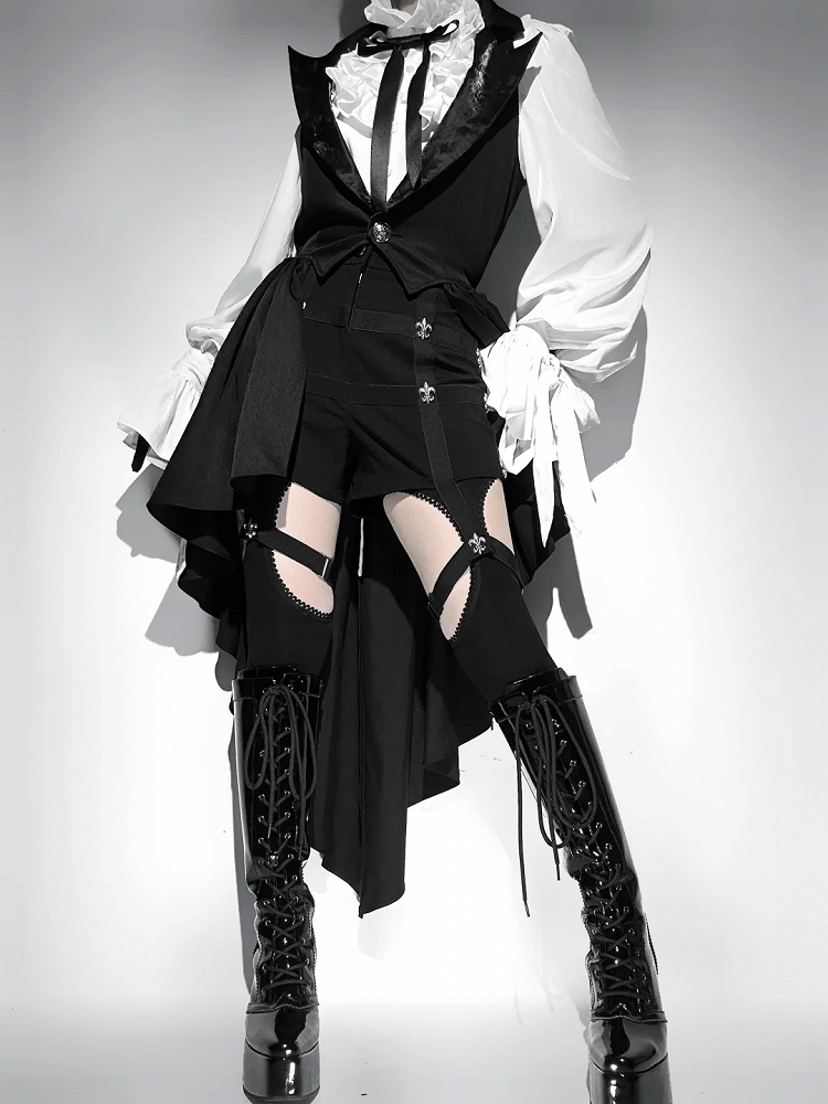 Black Blazer Lolita Prince Ouji Waistcoat Cascading Ruffle Collar Tailed