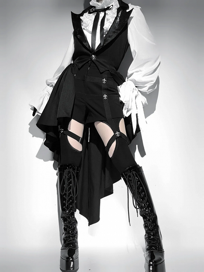 Black Blazer Lolita Prince Ouji Waistcoat Cascading Ruffle Collar Tailed