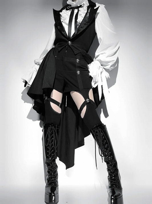 Black Blazer Lolita Prince Ouji Waistcoat Cascading Ruffle Collar Tailed