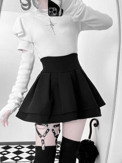 White Embroidery Neck Knit Mock Flutter Gothic Top Sleeves Snake with