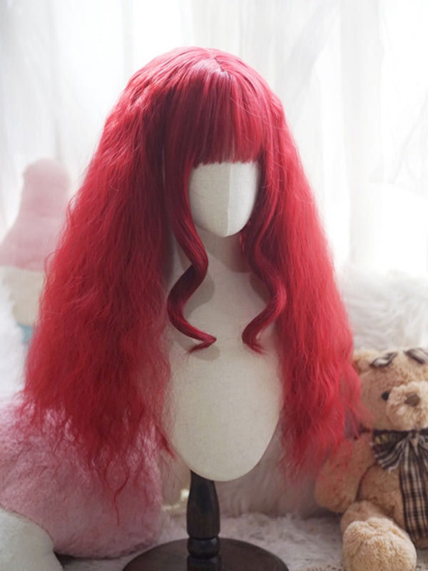 Light Blonde/Milk White/Orange/Red Long Wavy Wig With Full Bangs