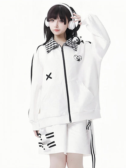 White Elastic Waist Drawstring Shorts