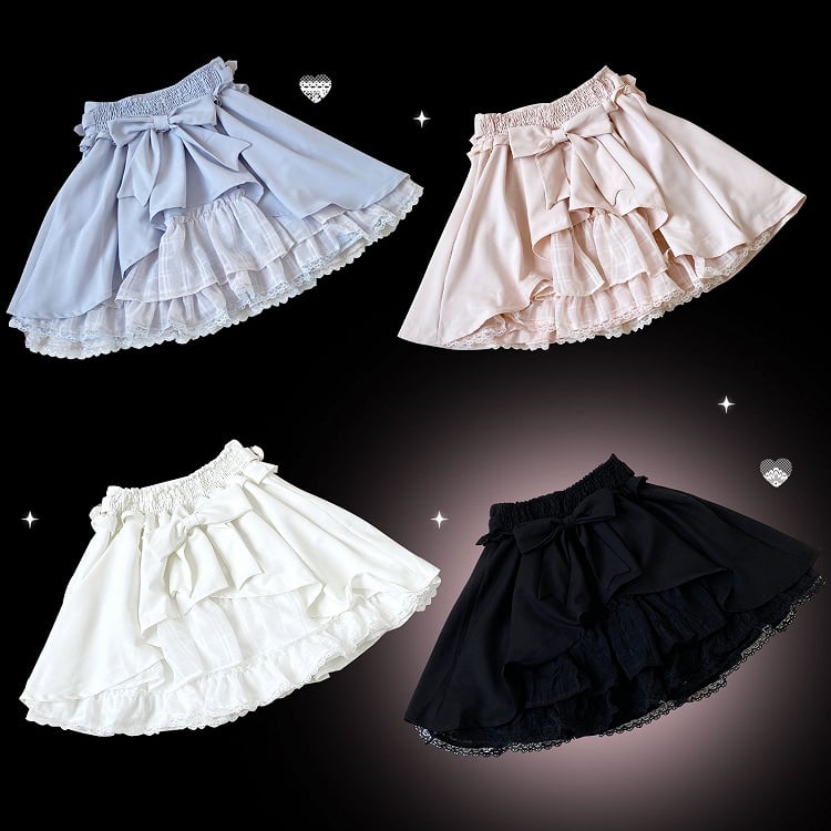 Trim Lace Shorts Dress With Blue/White/Pink/Black Kei Bowknot Details Jirai Overall