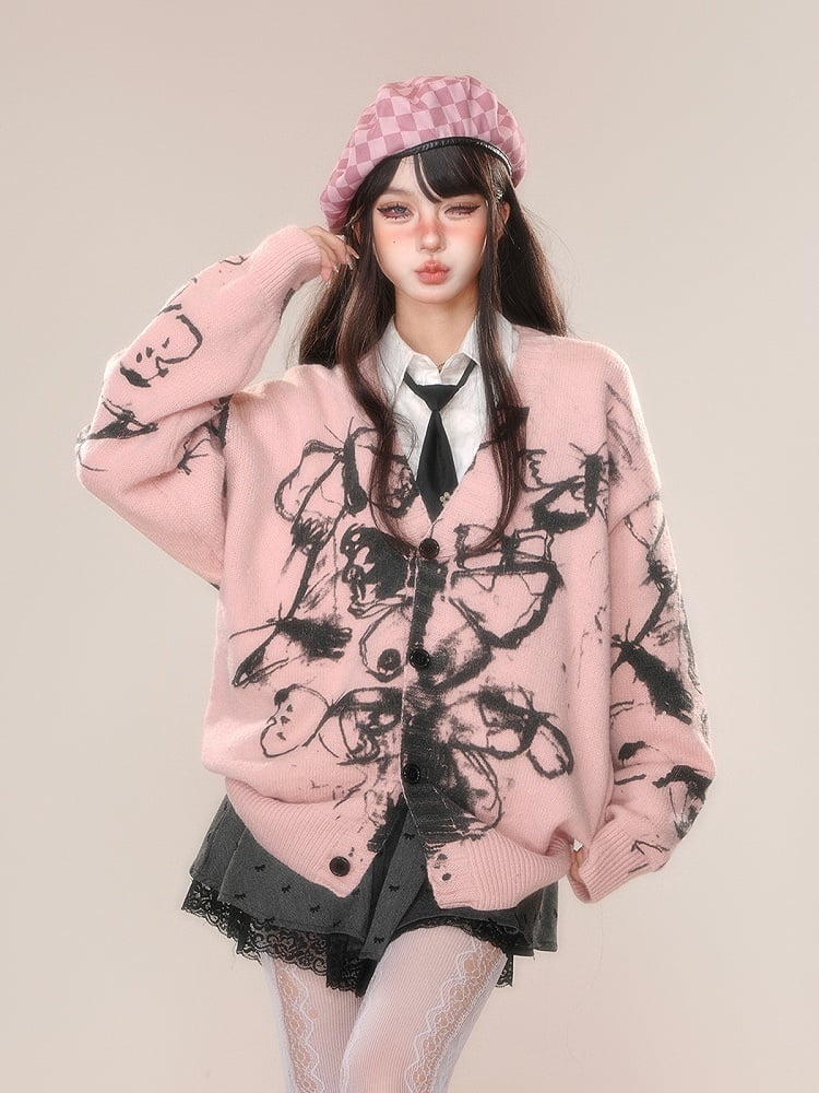 Butterfly Graffiti V-neck Cardigan