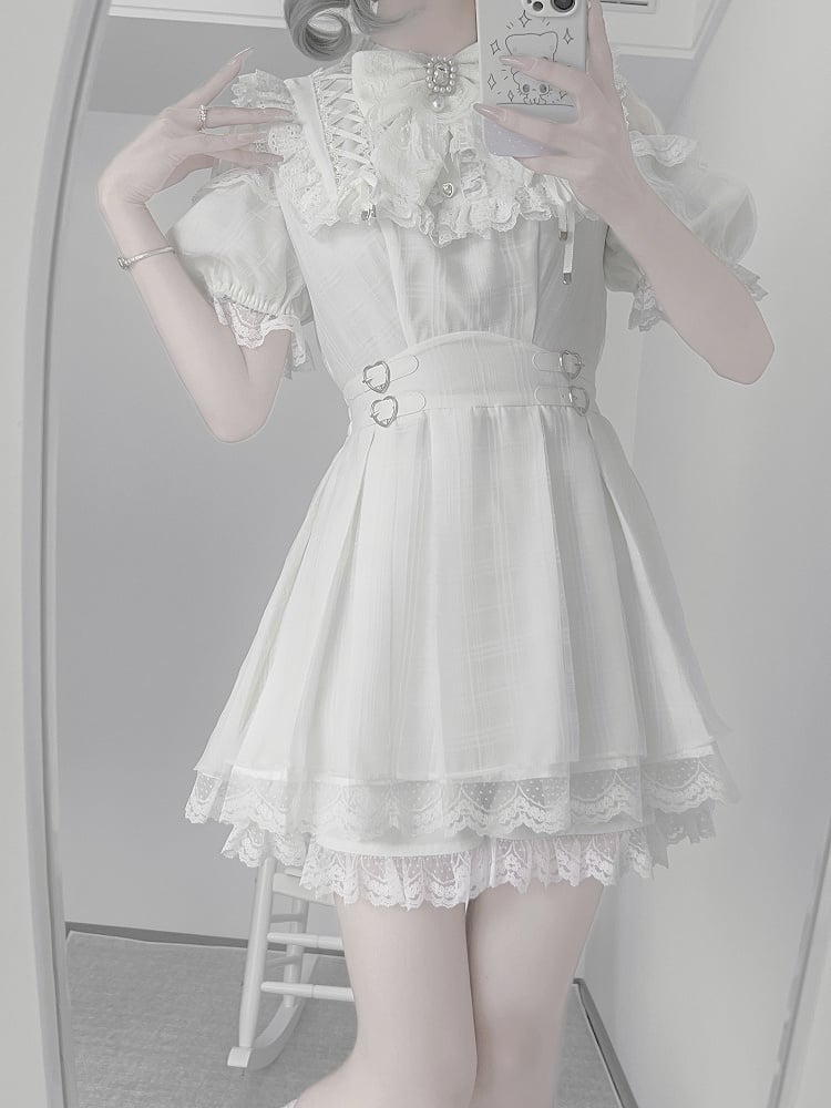 Taille Kei mit Kleid Ausschnitt Schnallen Herz Offen Schnürung Jirai Schulter Weiß