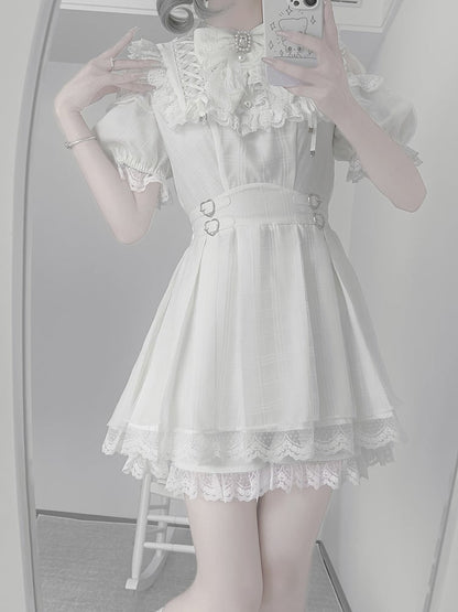 Taille Kei mit Kleid Ausschnitt Schnallen Herz Offen Schnürung Jirai Schulter Weiß
