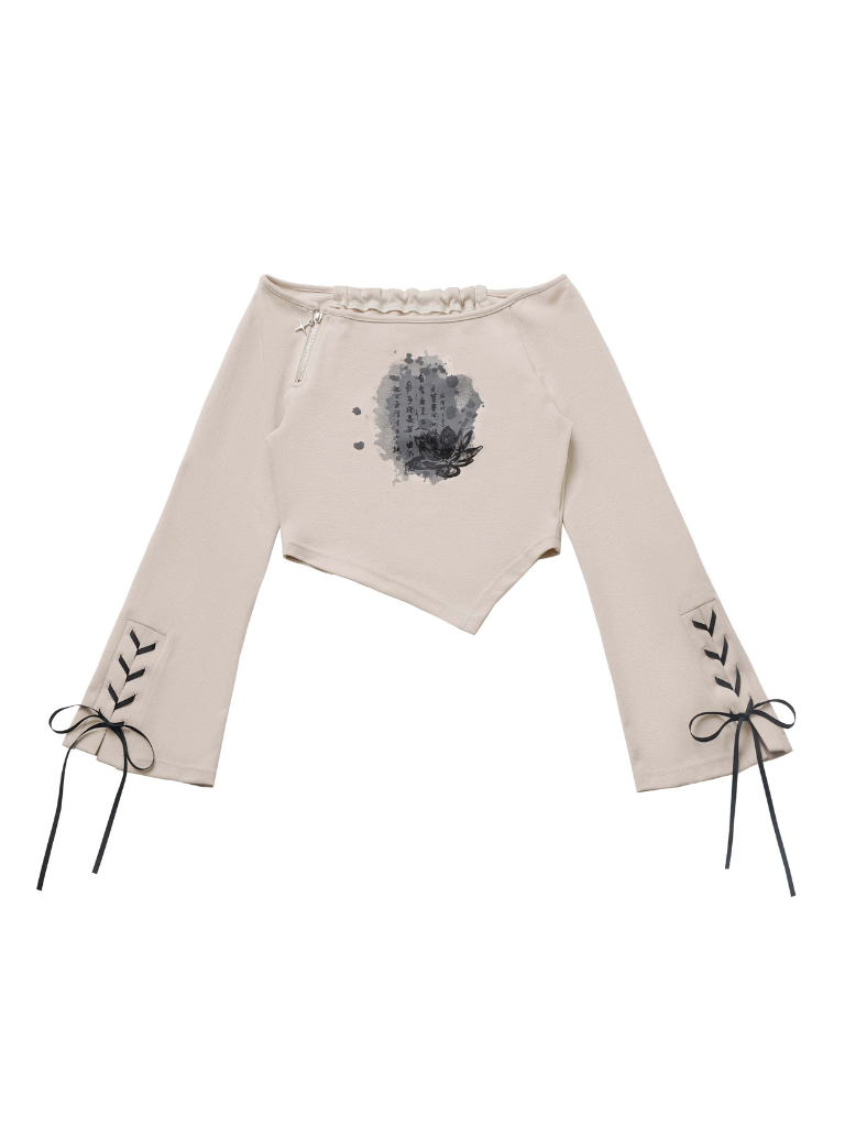 Lace-up + Sleeve + Top Skirt Pants Beige Irregular Wide