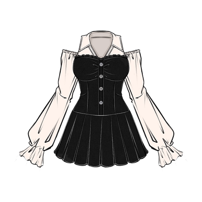 Bischofskleid Plissee Cutout Schulter und Rock/Ärmel Plus Size Schwarz Braun mit