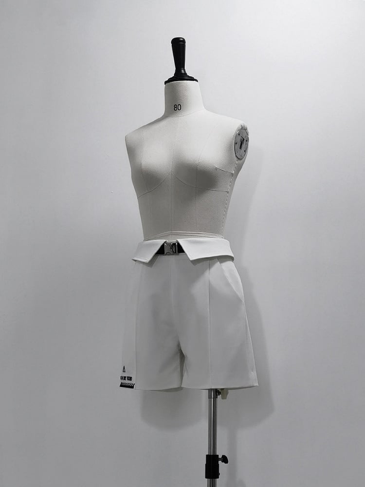 Foldover Techwear Ouji Waist White with Futuristic Belt Lolita Shorts