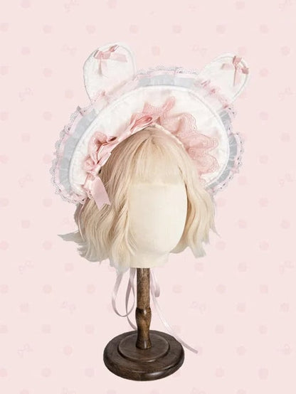 Bunny Pink and White/Black Bonnet Ears
