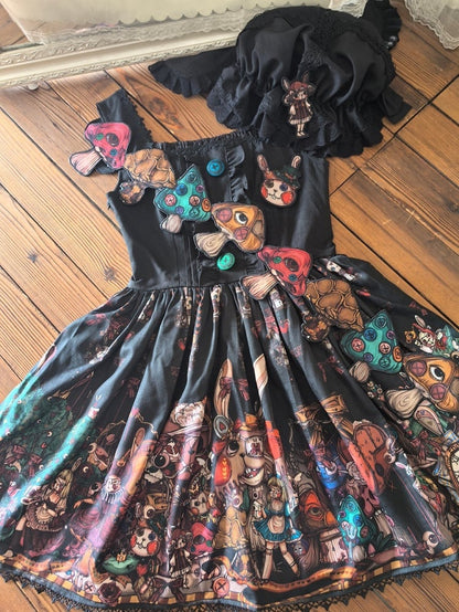Black Square Neckline Dark Rabbit Kingdom Lolita JSK Set