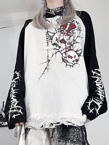 And Letter Punk Hoodie Emo BlackWhite Print Skeleton