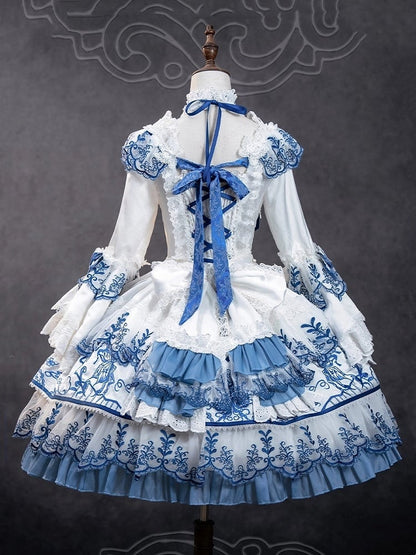 und Stoff Schmetterling Weiß Chinoiserie Blau Porzellan Stickerei