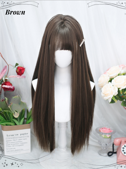 Black/Black Tea/Brown Under Bust Length Straight Wig with Bangs